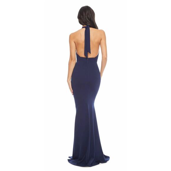 NWT Dress The Population Camden Halter Maxi Dress Navy Size M Formal Old Money‎ - Picture 2 of 12